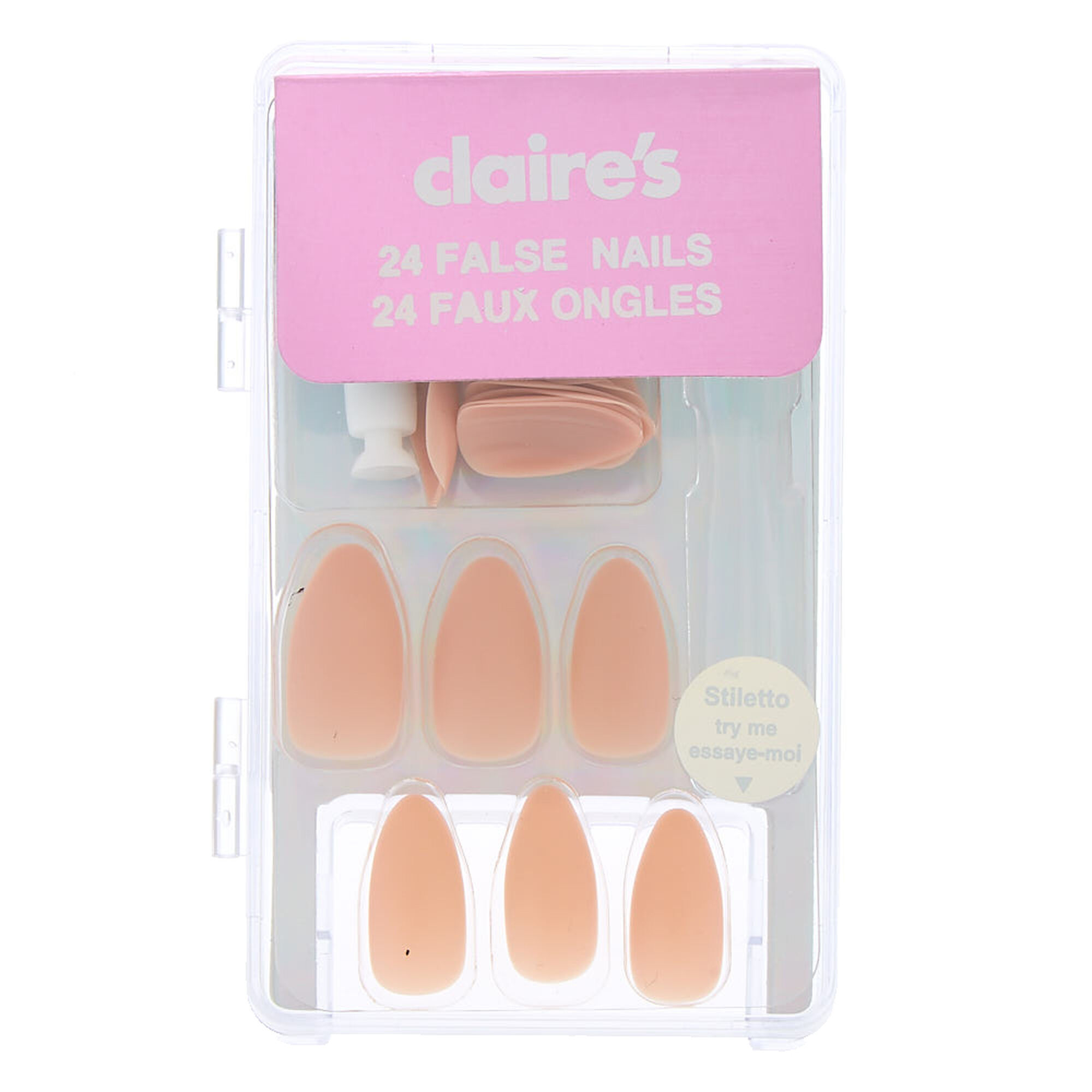 View Claires Matte Stiletto Faux Nail Set Nude 24 Pack information