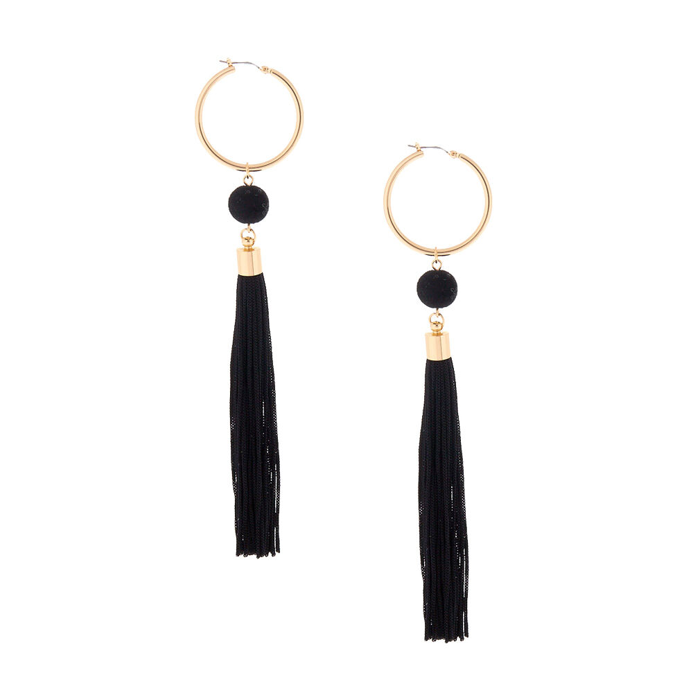 Tassel 6" Drop Earrings - Black,