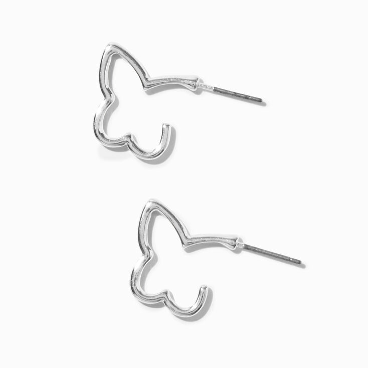 Silver-tone Butterfly 10mm Hoop Earrings ,