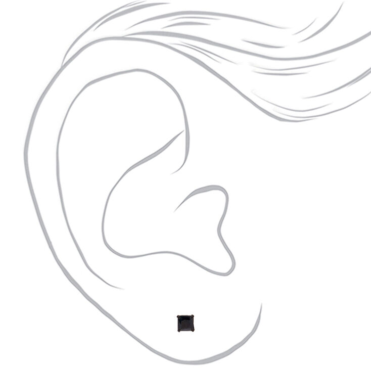 Sterling Silver Cubic Zirconia Square Stud Earrings - Black, 5MM,
