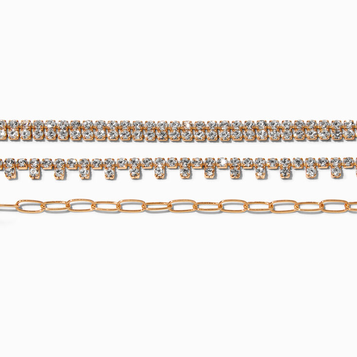 Gold Paperclip &amp; Crystal Multi-Strand Choker Necklace,