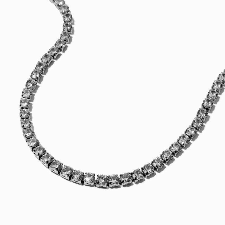 Silver-tone Stainless Steel Cubic Zirconia Cup Chain Necklace