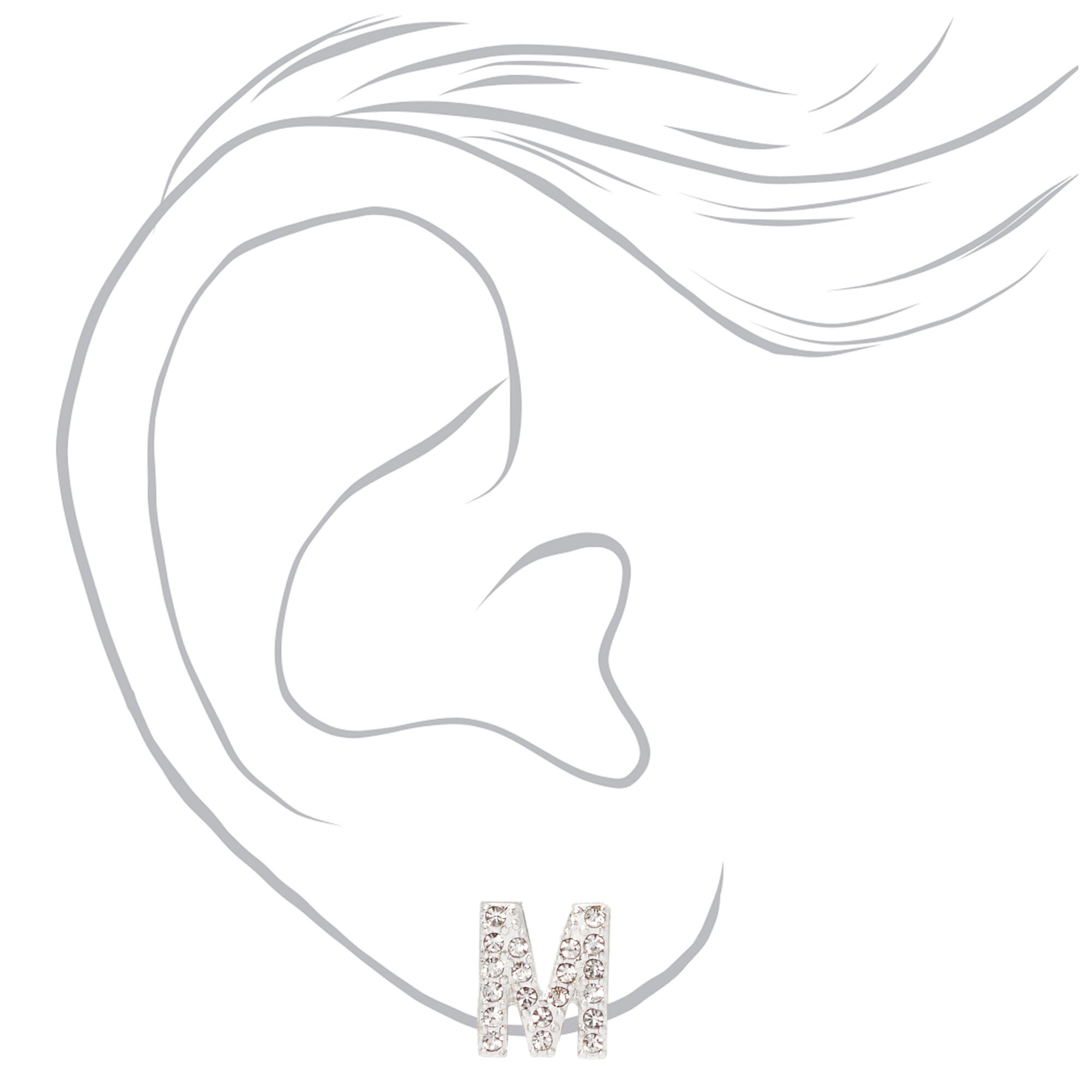 Silver Crystal Initial Stud Earrings - M,
