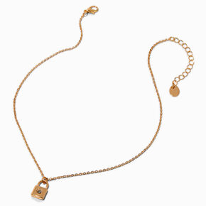 Gold-tone Mini Lock Pendant Necklace,