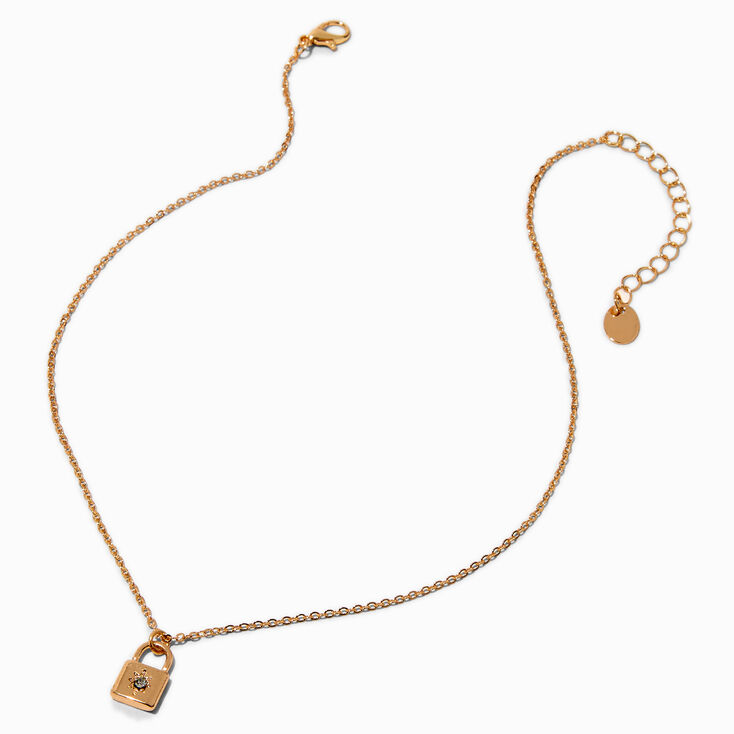 Gold-tone Mini Lock Pendant Necklace,