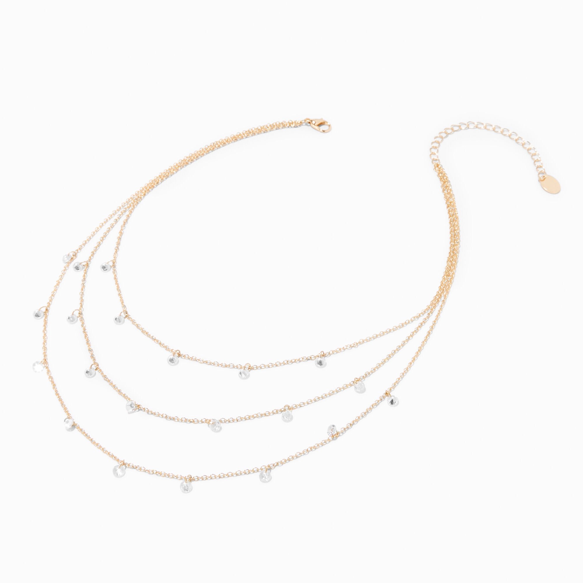 Gold-tone Cubic Zirconia Confetti Multi-Strand Necklace ,