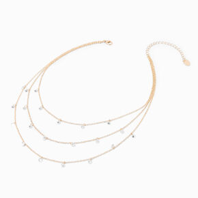 Gold-tone Cubic Zirconia Confetti Multi-Strand Necklace ,