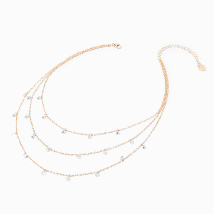 Gold-tone Cubic Zirconia Confetti Multi-Strand Necklace ,