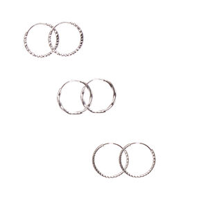 Silver-tone 15MM Textured Hoop Earrings - 3 Pack,