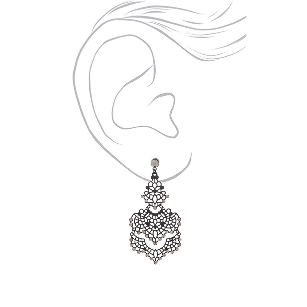 2.5" Filigree Chandelier Drop Earrings - Black,