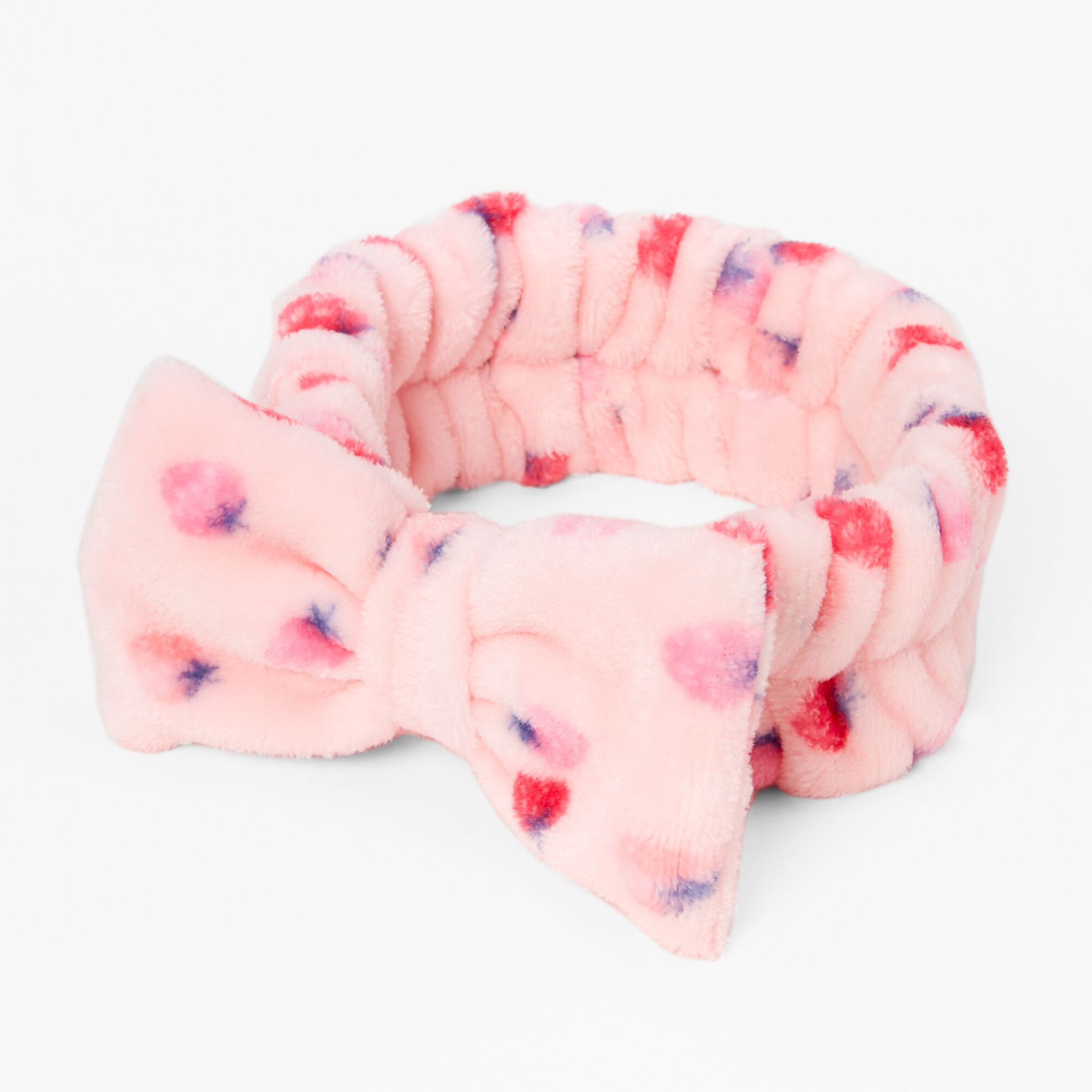 Claire's Bandeau de démaquillage à nœud en peluche fraise rose