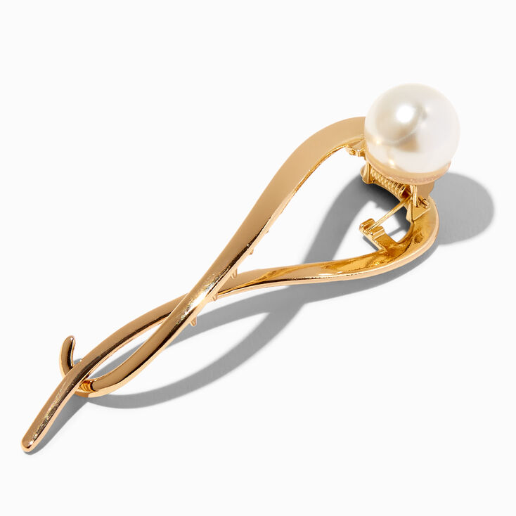 Gold Metal Pearl Banana Hair Claw,