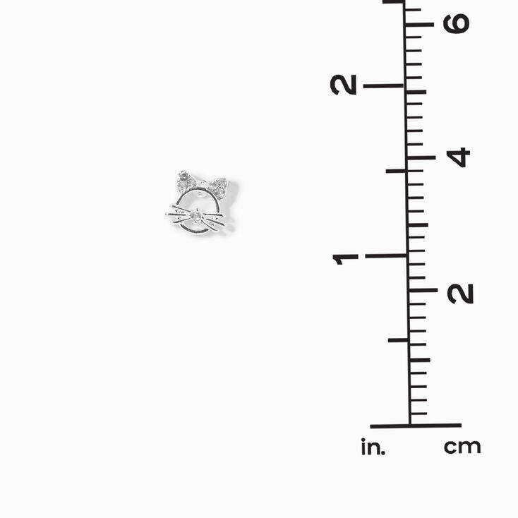 Silver-tone Outline Cat Stud Earrings,