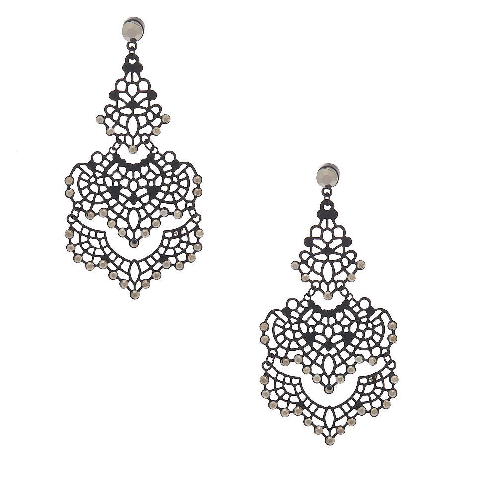 2.5" Filigree Chandelier Drop Earrings - Black,