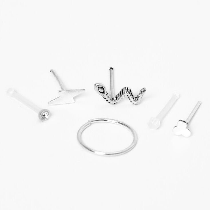 Anneaux pour piercing de nez serpent et &eacute;clair 0,6&nbsp;mm couleur argent&eacute;e - Lot de 6,