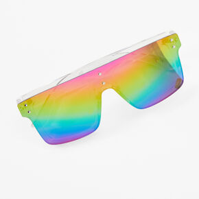 Bright Rainbow Fade Shield Sunglasses - White,