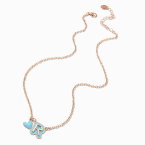 Collier &agrave; pendentif c&oelig;ur &agrave; initiale bulle bleu - R,
