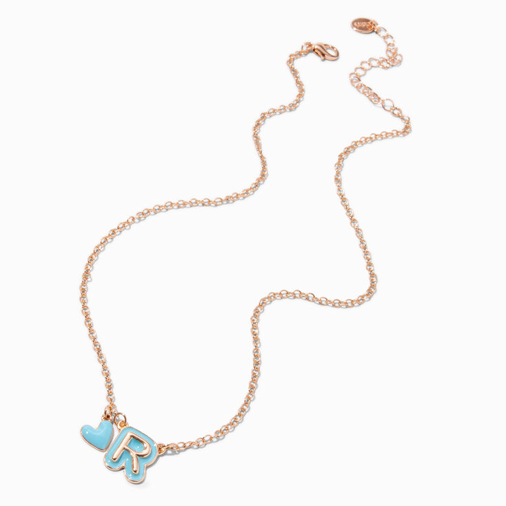 Blue Bubble Initial Heart Pendant Necklace - R ,