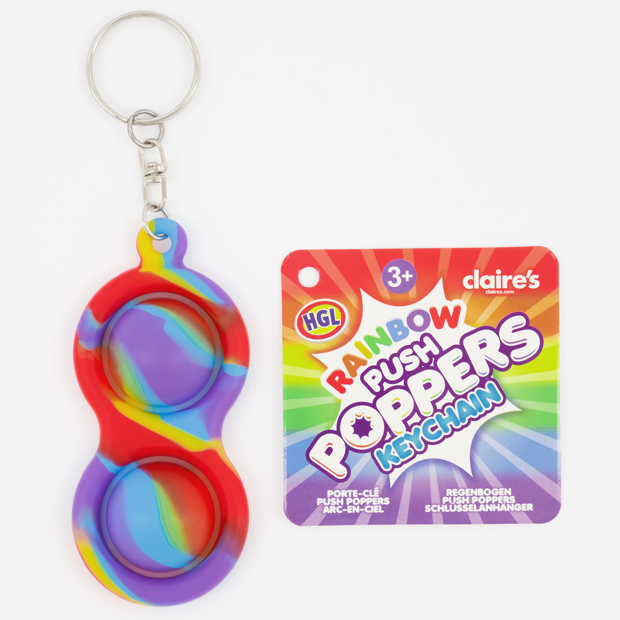 Claire's Porte-clés jouet fidget Push Poppers arc-en-ciel - Arc-en-ciel