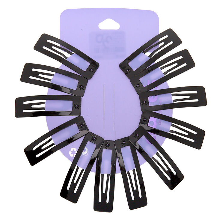 Square Snap Hair Clips - Black, 12 Pack,