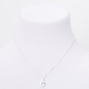 Silver-tone Cubic Zirconia Single Teardrop Rhinestone Pendant Necklace,