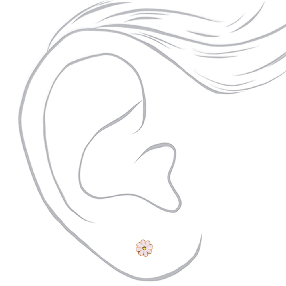 Sterling Silver Rose Gold Daisy Stud Earrings - White,