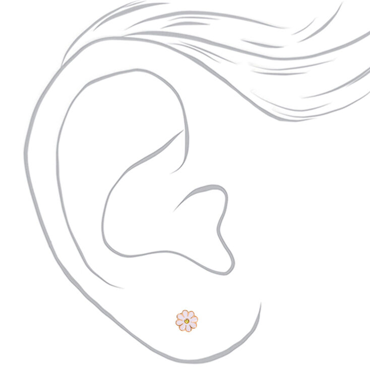 Sterling Silver Rose Gold Daisy Stud Earrings - White,