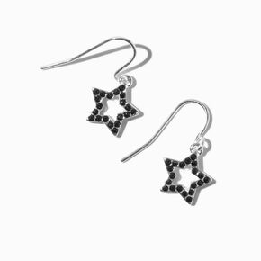 Black Crystal Silver-tone Star 0.5&quot; Drop Earrings ,