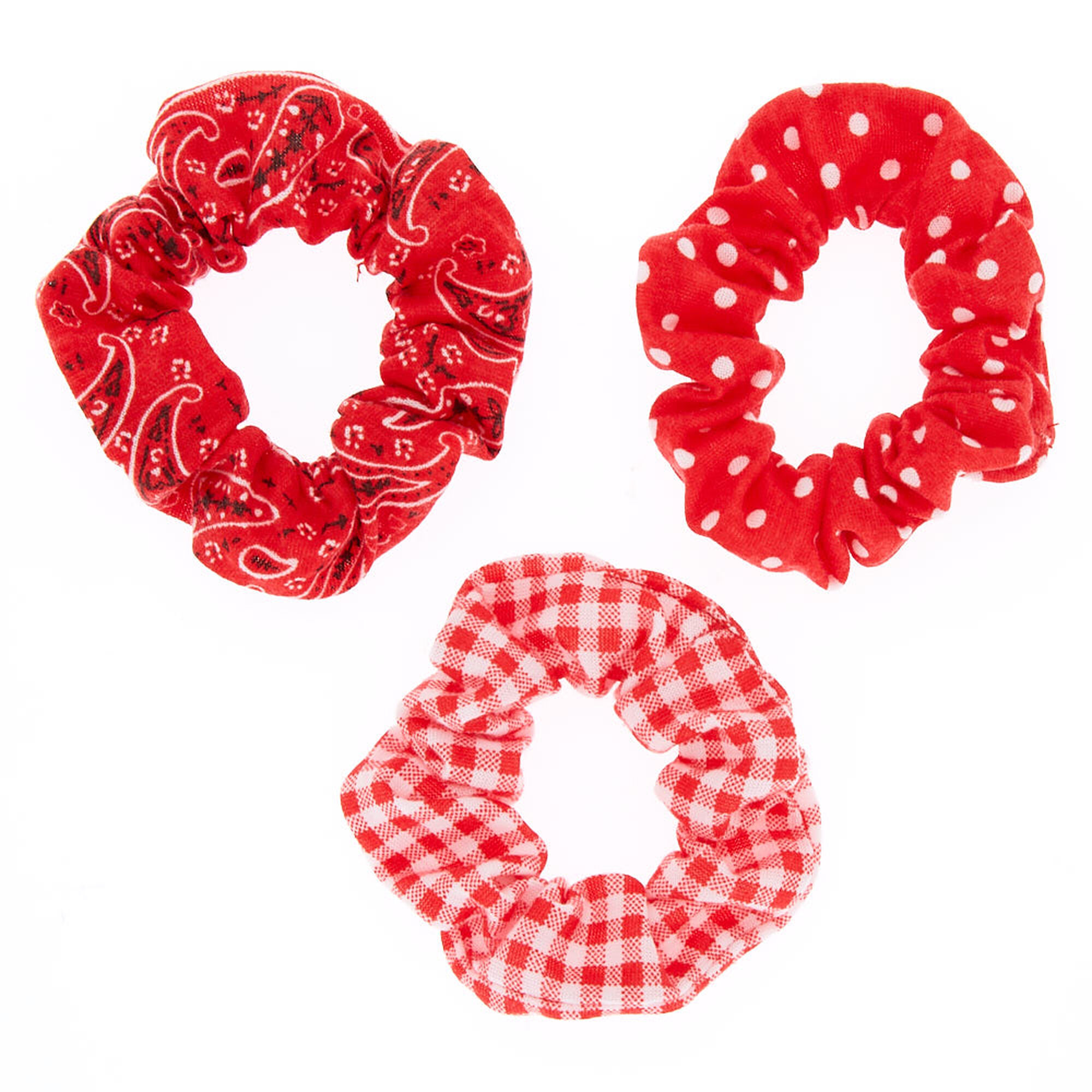 Claire S Bandana Print Mix Hair Scrunchies Red 3 Pack At 5