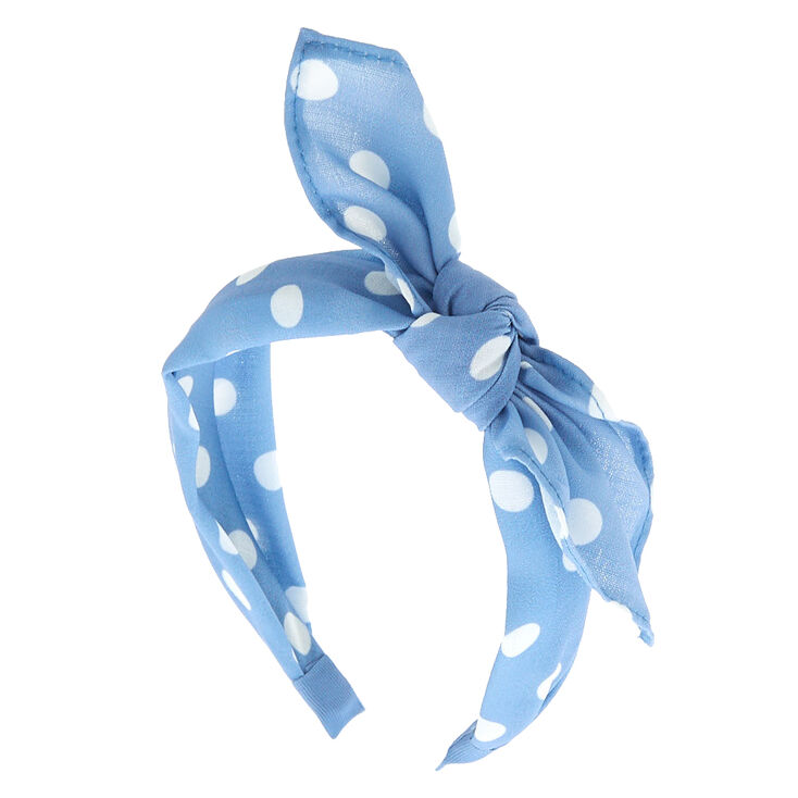 Polka Dot Bow Headband - Baby Blue,