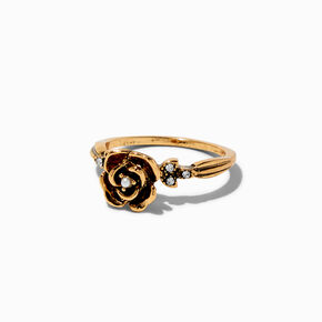 Antiqued Gold-tone Rose Ring ,