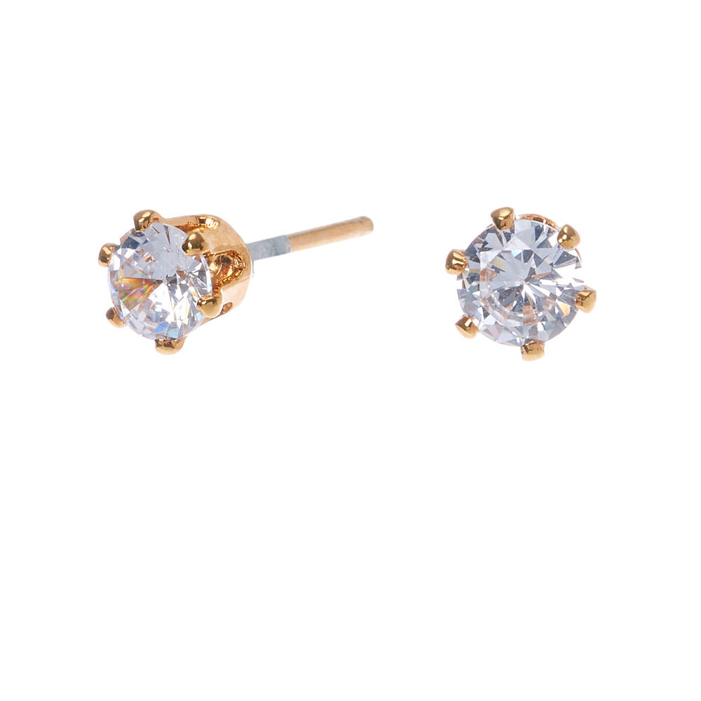 Gold Cubic Zirconia 10mm Round Stud Earrings | Claire's US