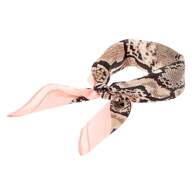 Claire's Bandeau soyeux style bandana rose imprimé peau de serpent