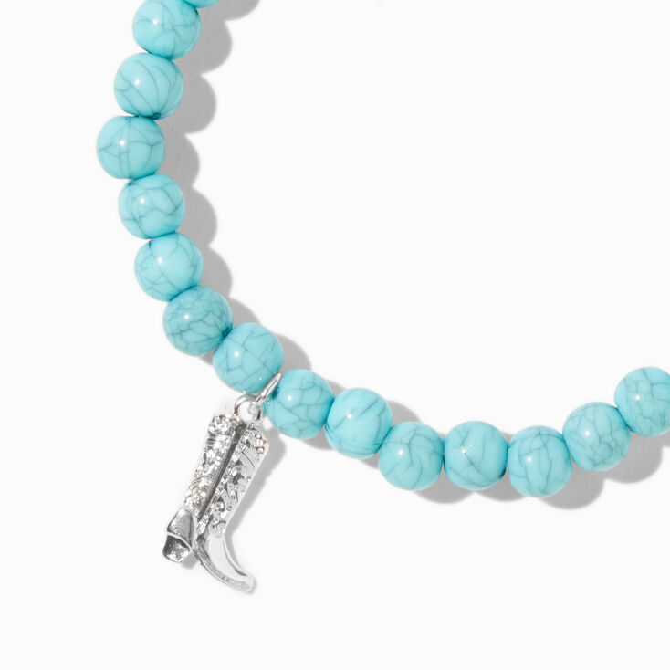 Turquoise Beaded Cowboy Boot Stretch Bracelet,