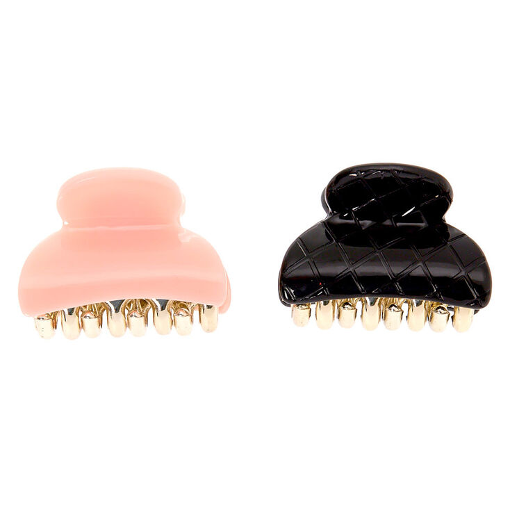 Pink &amp; Black Quilted Mini Hair Claws - 2 Pack,