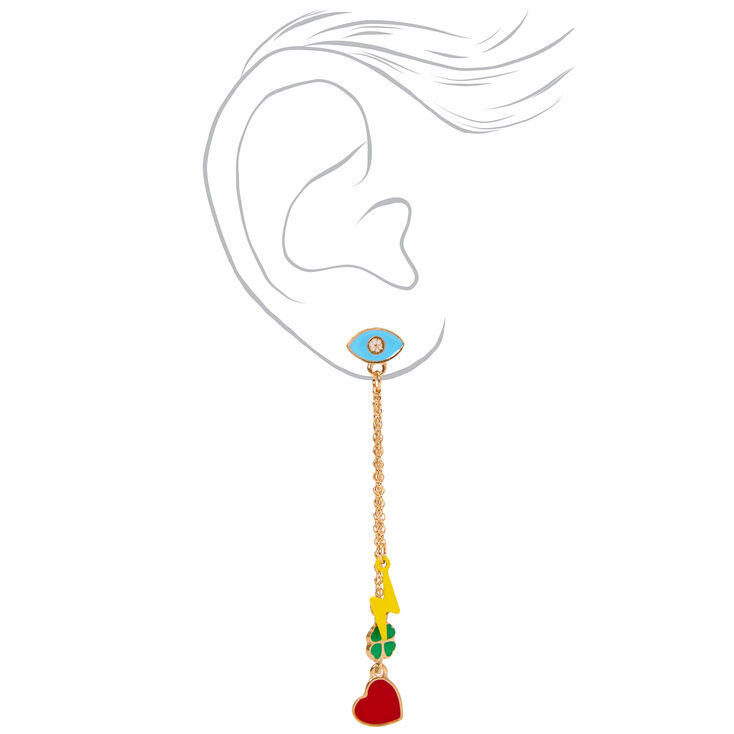 Gold Turquoise Evil Eye Heart Lightning Drop Earrings,