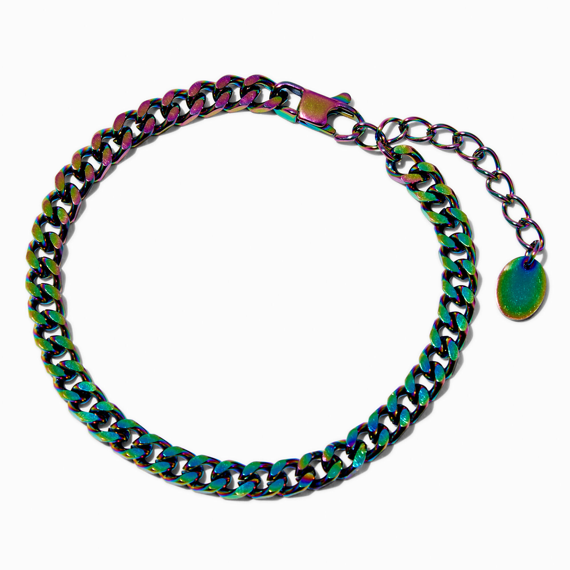 View Claires Anodized Stainless Steel 6MM Curb Chain Bracelet Rainbow information