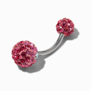 Pink Fireball Silver-tone 14G Belly Ring,