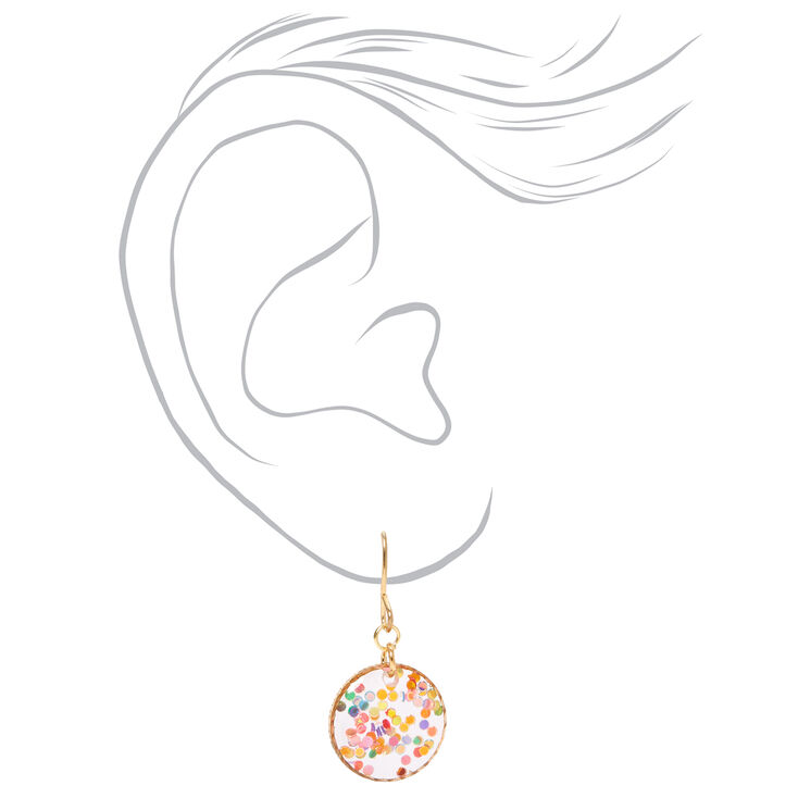 Gold 0.5&quot; Rainbow Confetti Circle Drop Earrings,