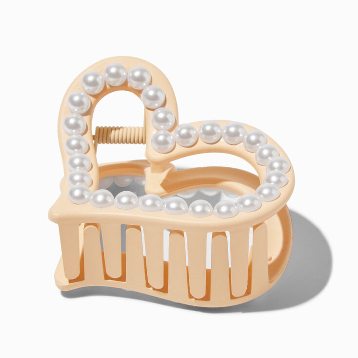 Pearl Cream Heart Hair Claw,