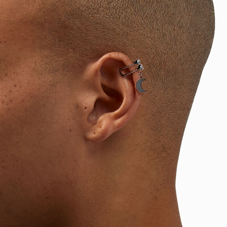 Hematite Crystal Moon Charm Ear Cuff,