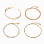 Gold Chain &amp; Heart Cuff Bracelet Set - 4 Pack,