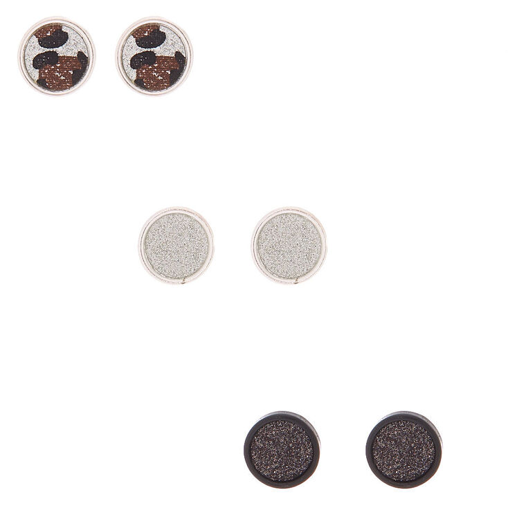 Claire's Lot de 3 clous d’oreille avec bouton à paillettes couleur argenté