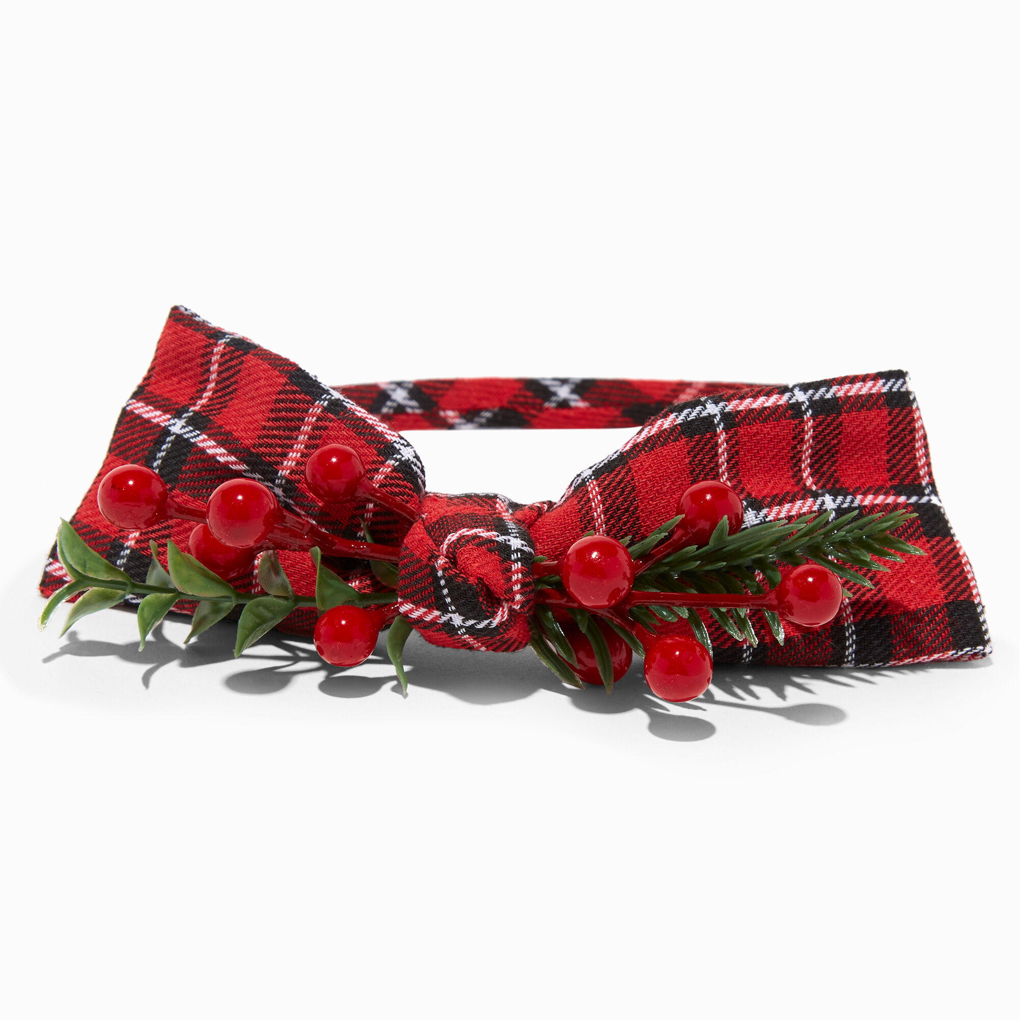 Red Plaid Bow Holiday Berry Headband,