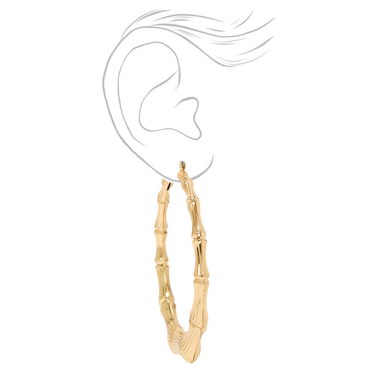 Gold 80MM Round Bamboo Hoop Earrings,