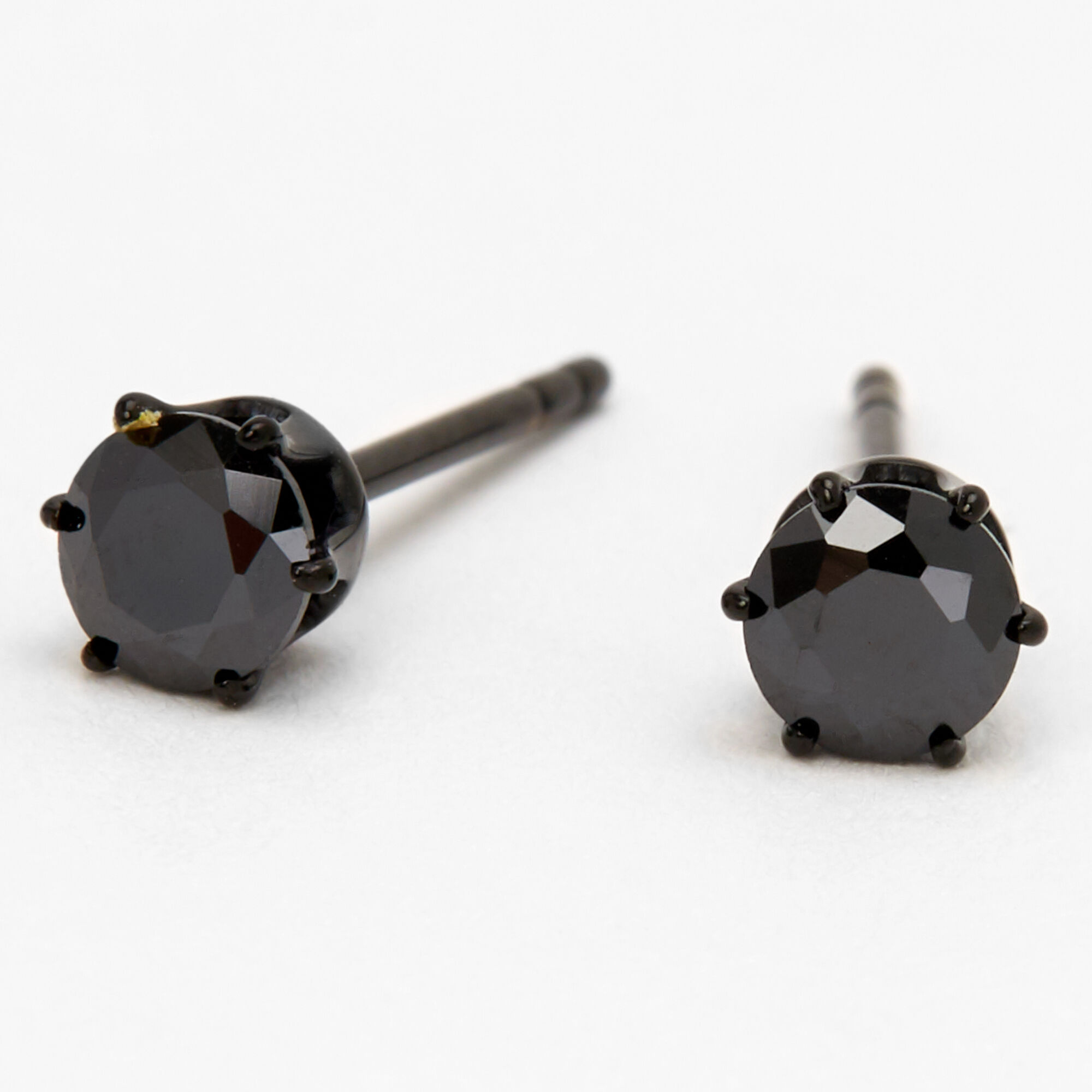 View Claires Titanium Cubic Zirconia Round Stud Earrings 4MM Black information