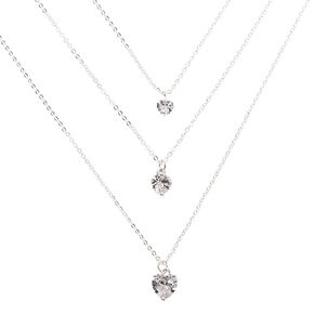 Silver-tone Cubic Zirconia Heart Multi-Strand Necklace,