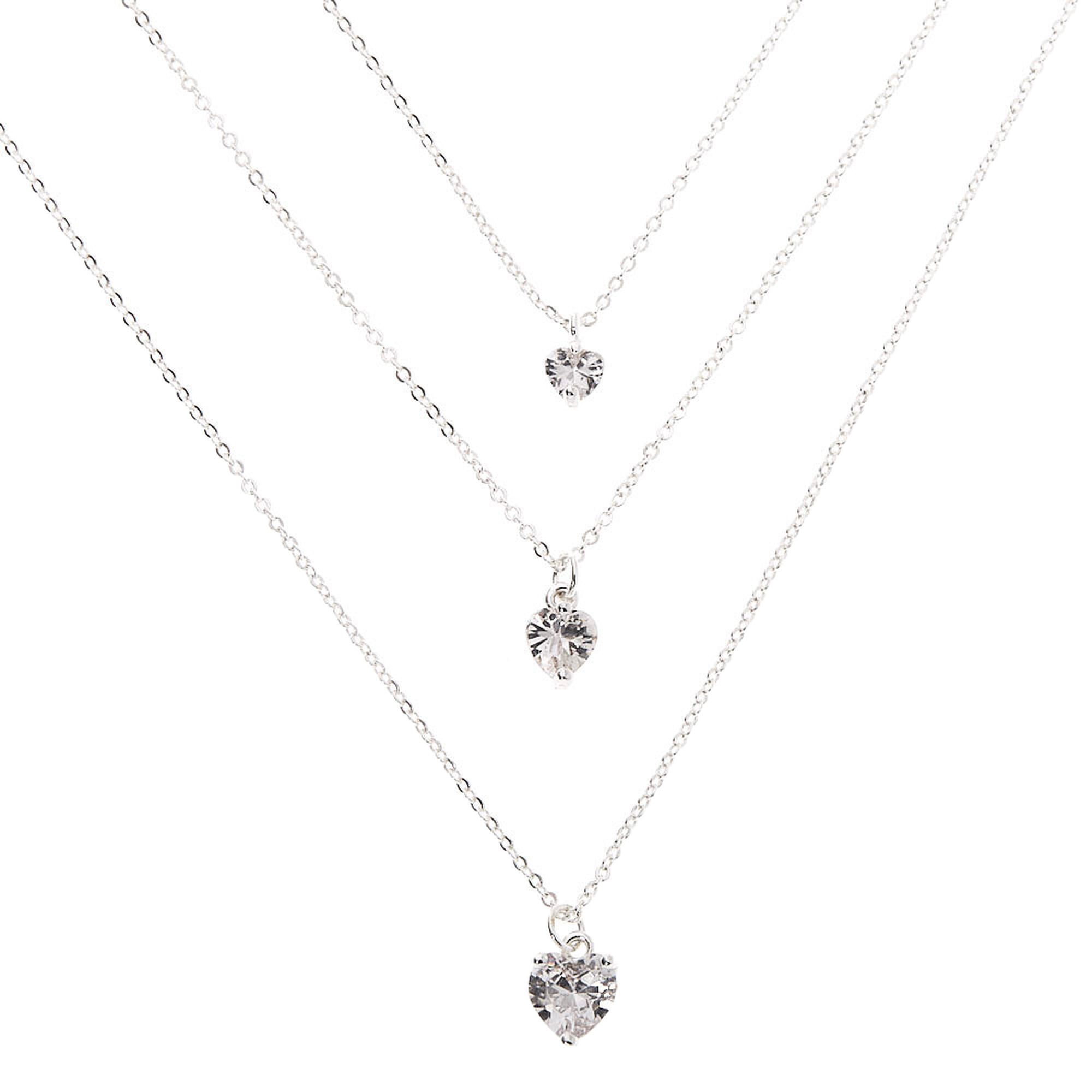 View Claires Tone Cubic Zirconia Heart Multi Strand Necklace Silver information
