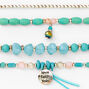 Love, Faith, YOLO Beaded Stretch Bracelets - Blue, 4 Pack,