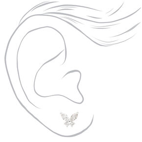 Silver Cubic Zirconia Butterfly Stud Earrings,
